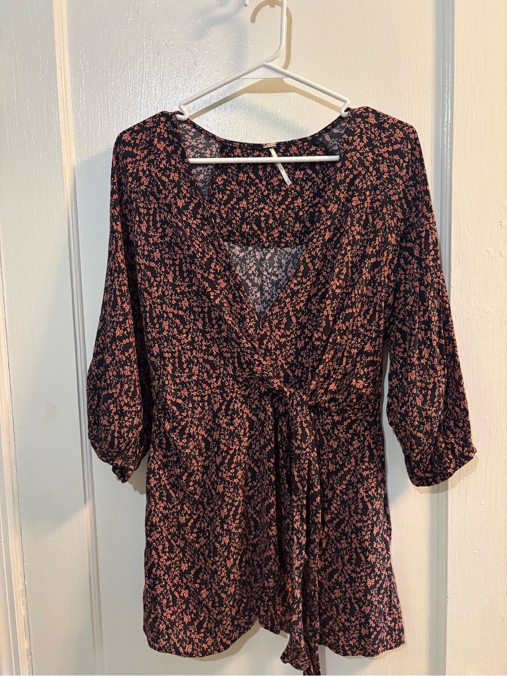 Free People Floral Wrap Mini Dress in Black and Dusty Rose